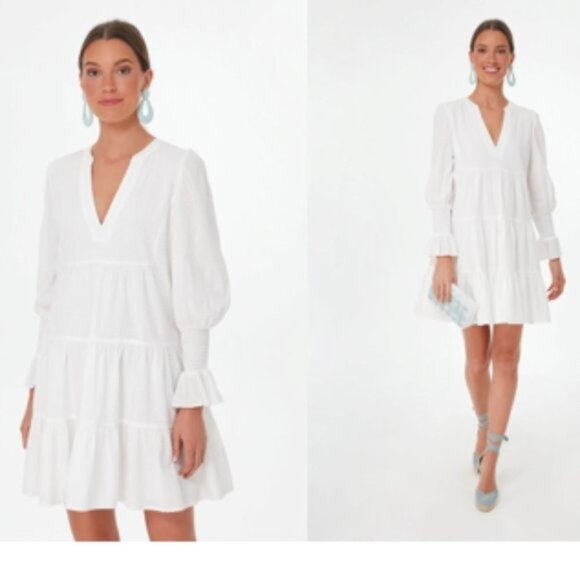 Pomander Place | NEW White Swiss Dot Kenzo Long Sleeve V-Neck Mini Dress Size S - Picture 1 of 11